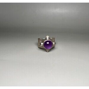 Vintage Salen 925 Sterling Silver Amethyst Statement Ring Adjustable Band Mexico